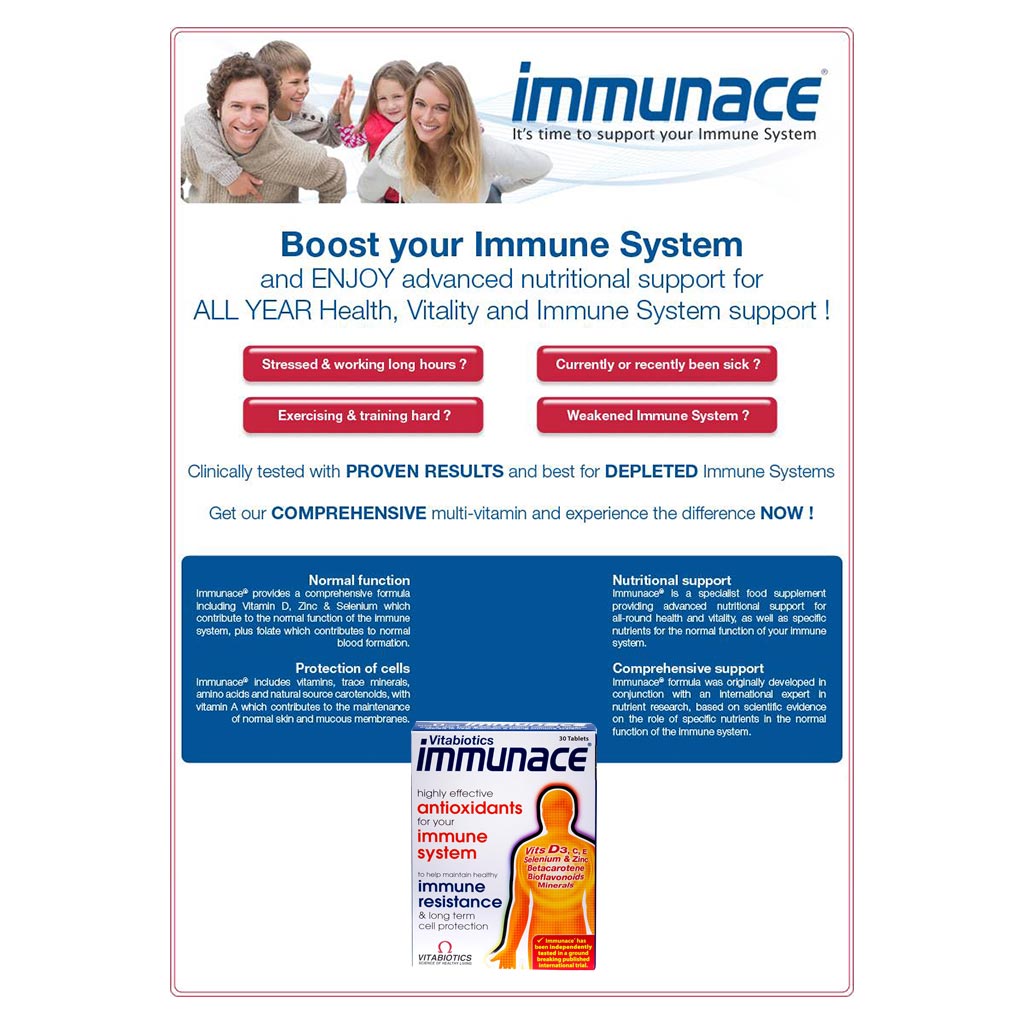 Vitabiotics Immunace Tablets With Antioxidants, Vitamins & Minerals For Healthy Immune System, Pack of 30's - Easy Pharmacy LLC