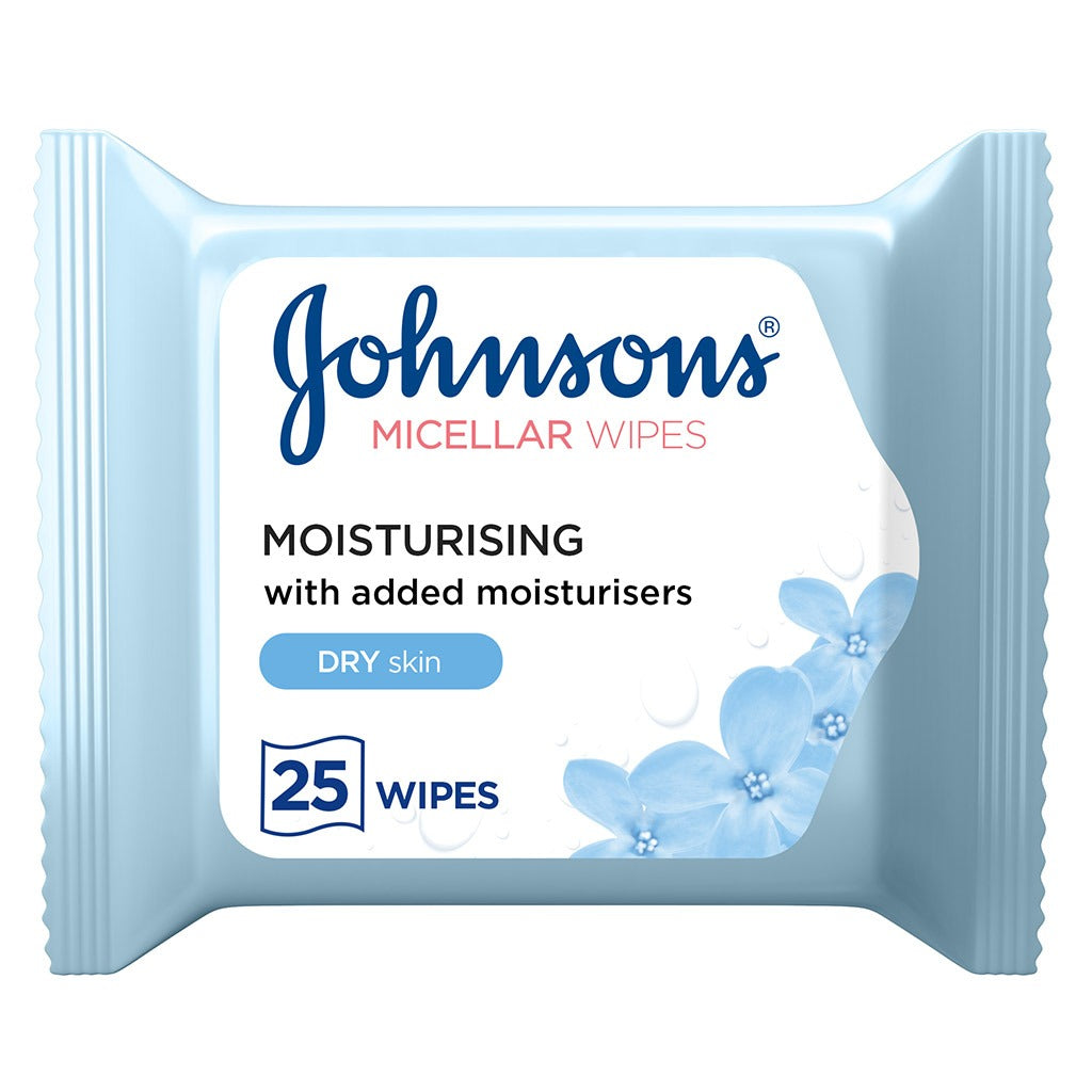 Johnson's Moisturising & Cleansing Makeup Remover Facial Micellar Wipes For Dry Skin, Pack of 25's - Easy Pharmacy LLC