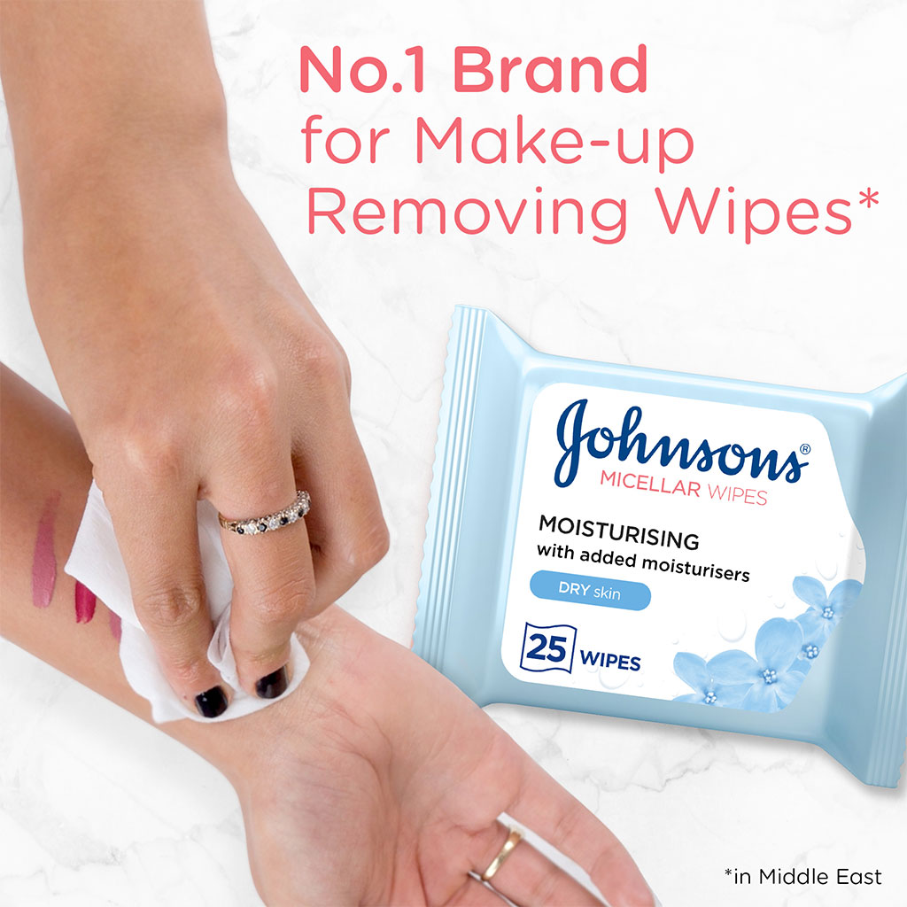 Johnson's Moisturising & Cleansing Makeup Remover Facial Micellar Wipes For Dry Skin, Pack of 25's - Easy Pharmacy LLC