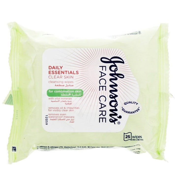 Johnson's Daily Essentials 5-in-1 Clear Skin Cleansing Makeup Remover Wipes For Combination Skin, Pack of 25's - Easy Pharmacy LLC