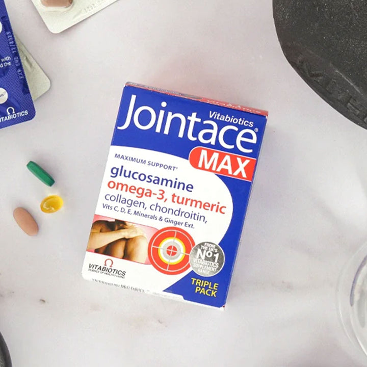 Vitabiotics Jointace Max For Healthy Bone & Cartilage, Triple Pack of Omega-3 Capsules 28's + Glucosamine, Turmeric & Chondroitin Tablets 28's + Collagen Tablets 28's - Easy Pharmacy LLC