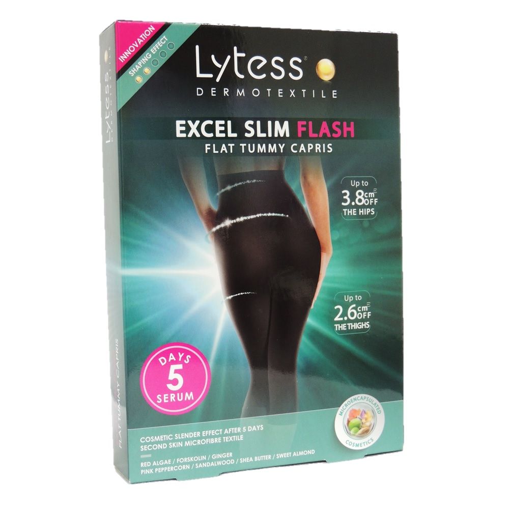 Lytess Excel Slim Flash Flat Tummy Capris Black L/XL PF00759A - Easy Pharmacy LLC