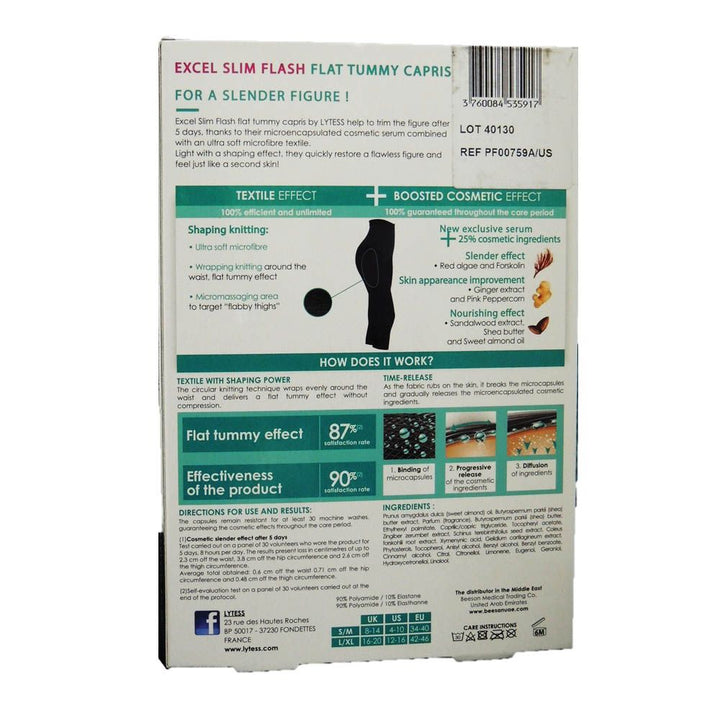 Lytess Excel Slim Flash Flat Tummy Capris Black L/XL PF00759A - Easy Pharmacy LLC