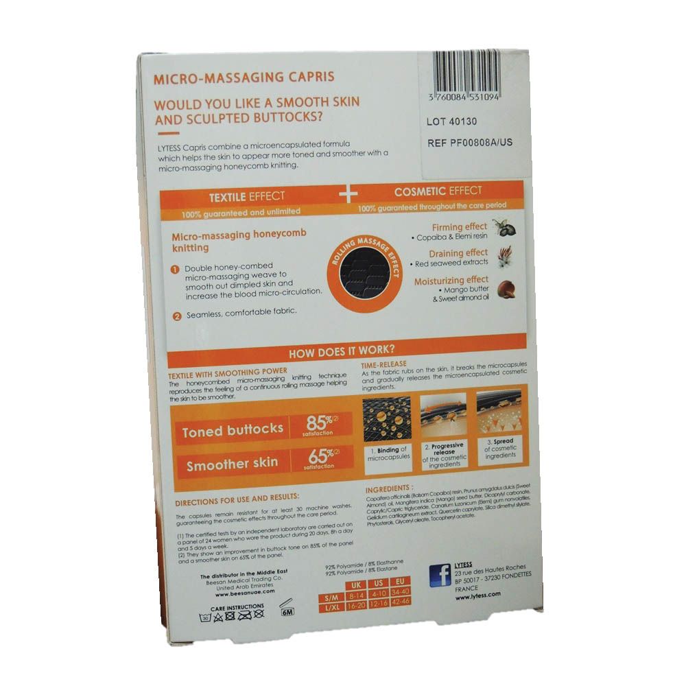 Lytess Anti-Cellulite Micro-Massaging Capris Black L/XL PF00808A - Easy Pharmacy LLC
