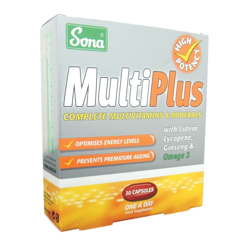 Sona Multiplus Multivitamin Capsules With Ginseng, Lutein, Omega 3 & Lycopene, Pack of 30's - Easy Pharmacy LLC