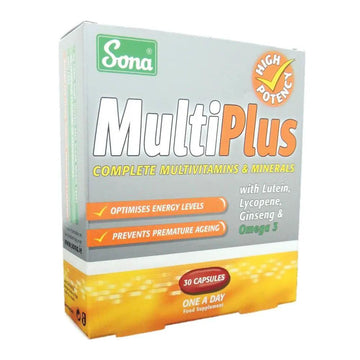 Sona Multiplus Multivitamin Capsules With Ginseng, Lutein, Omega 3 & Lycopene, Pack of  30's