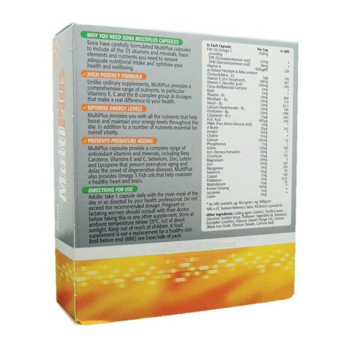 Sona Multiplus Multivitamin Capsules With Ginseng, Lutein, Omega 3 & Lycopene, Pack of 30's - Easy Pharmacy LLC