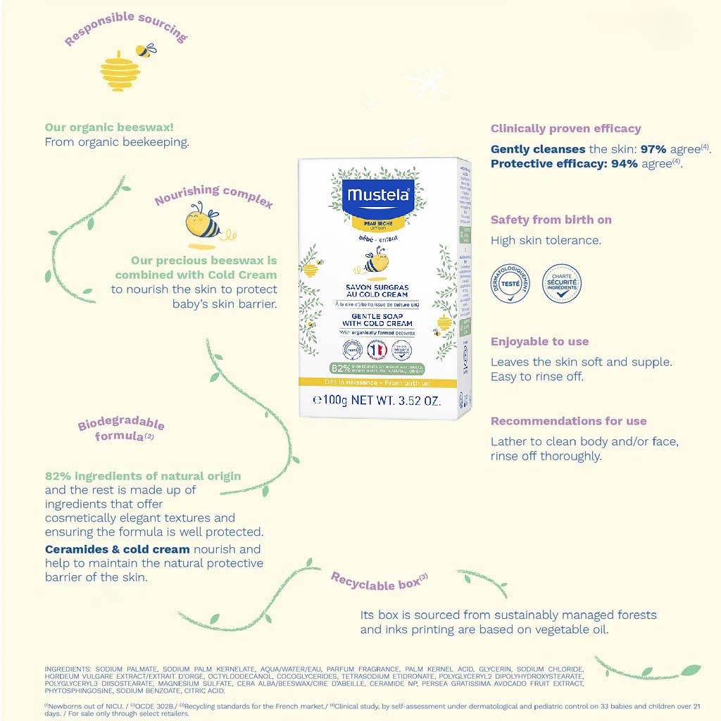 Mustela Baby Gentle Soap With Cold Cream & Beeswax For Dry Skin 100g - Easy Pharmacy LLC