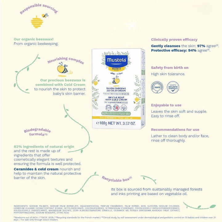 Mustela Baby Gentle Soap With Cold Cream & Beeswax For Dry Skin 100g - Easy Pharmacy LLC