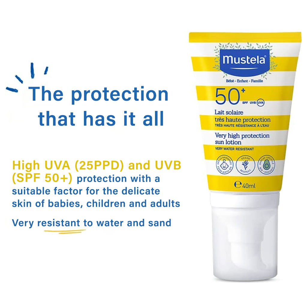 Mustela Very High Protection SPF50+ Facial Sunscreen Lotion For Baby, Water Resistant 40ml - Easy Pharmacy LLC