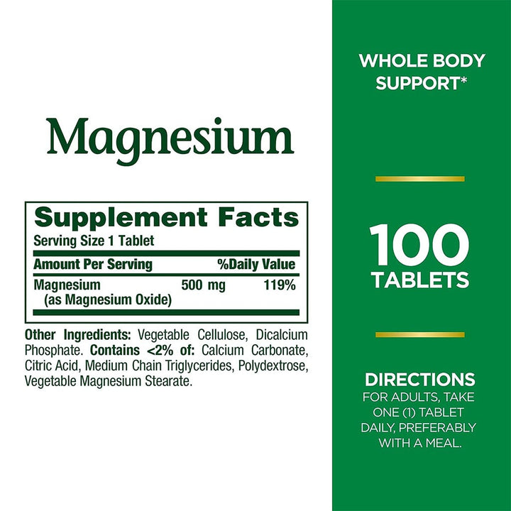 Nature's Bounty High Potency Magnesium 500 mg Tablets 100's - Easy Pharmacy LLC
