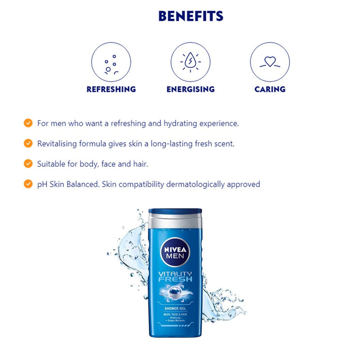 Nivea Men Vitality Fresh Shower Gel 250 mL - Easy Pharmacy LLC