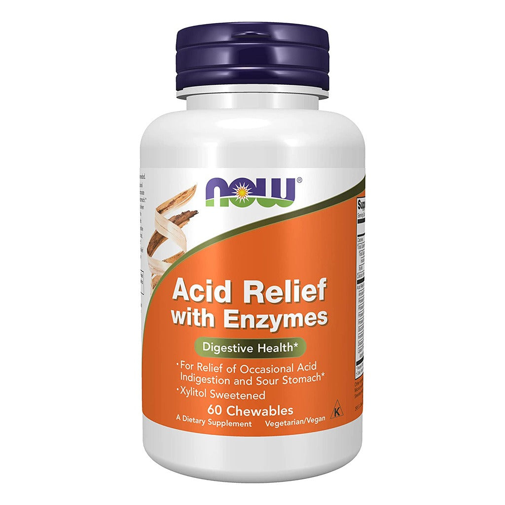 Now Acid Relief With Enzymes Chewable Tablets For Digestive Health, Pack of 60's - Easy Pharmacy LLC