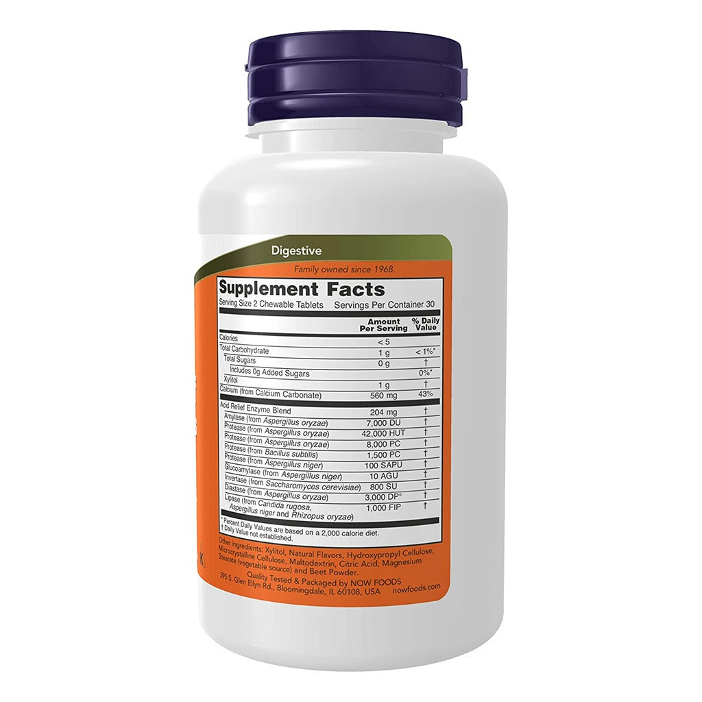 Now Acid Relief With Enzymes Chewable Tablets For Digestive Health, Pack of 60's - Easy Pharmacy LLC