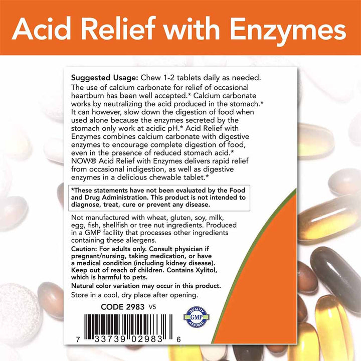 Now Acid Relief With Enzymes Chewable Tablets For Digestive Health, Pack of 60's - Easy Pharmacy LLC