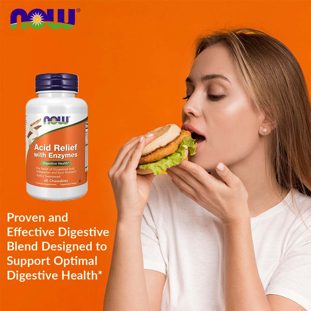 Now Acid Relief With Enzymes Chewable Tablets For Digestive Health, Pack of 60's - Easy Pharmacy LLC