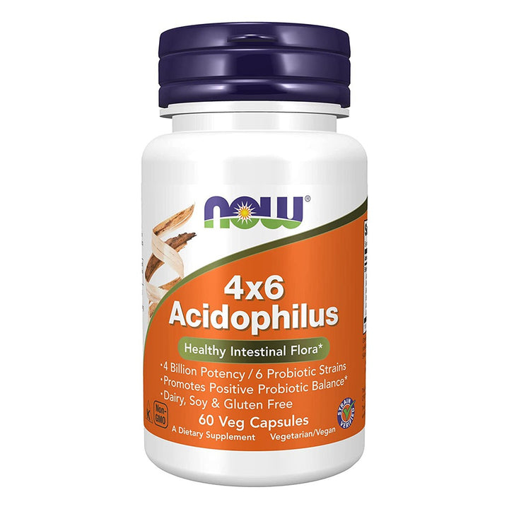 Now Acidophilus 4 x 6 Probiotic Capsules For Healthy Intestinal Flora, Pack of 60's - Easy Pharmacy LLC