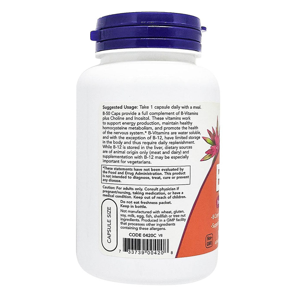 Now B 50 Vitamin B Complex Capsules For Energy Production & Nervous System, Pack of 100's - Easy Pharmacy LLC
