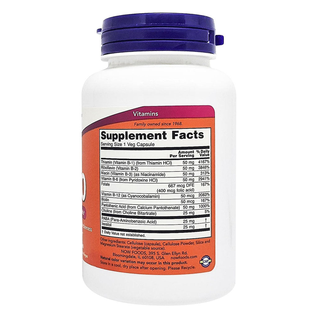 Now B 50 Vitamin B Complex Capsules For Energy Production & Nervous System, Pack of 100's - Easy Pharmacy LLC