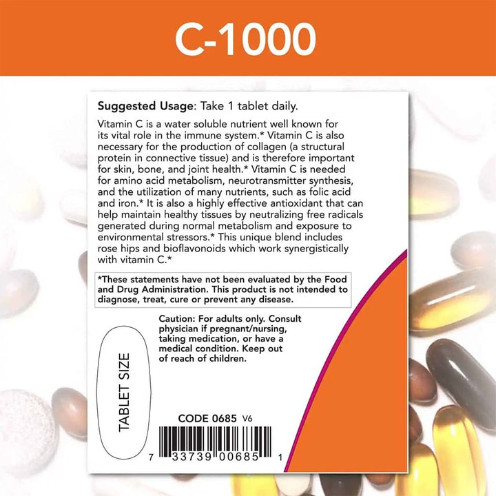 Now C-1000 Vitamin C Tablets For Antioxidant & Immune Support, Pack of 30's - Easy Pharmacy LLC