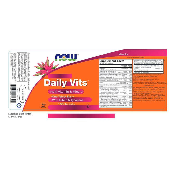 Now Daily Vits Multivitamins & Minerals Supplement Tablets For Overall Wellness, Pack of 100's - Easy Pharmacy LLC