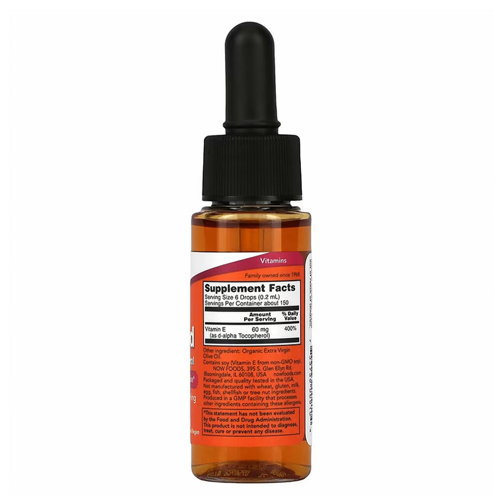 Now Vitamin E Liquid Drops, Plant Derived, For Antioxidant Support 30ml - Easy Pharmacy LLC
