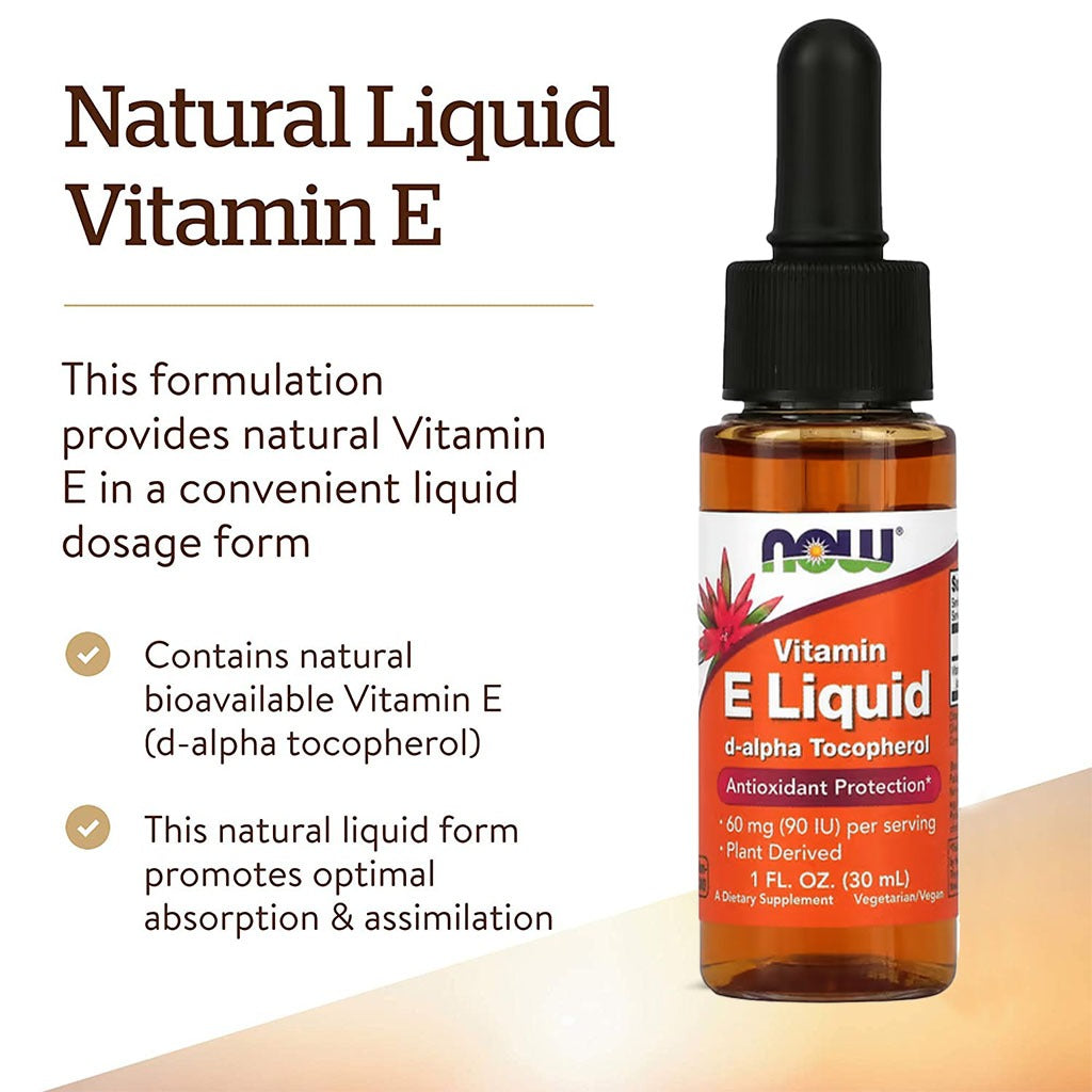 Now Vitamin E Liquid Drops, Plant Derived, For Antioxidant Support 30ml - Easy Pharmacy LLC