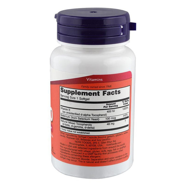 Now E-400 Vitamin E 400IU Antioxidant Softgel For Immune & Heart Support, Pack of 30's - Easy Pharmacy LLC