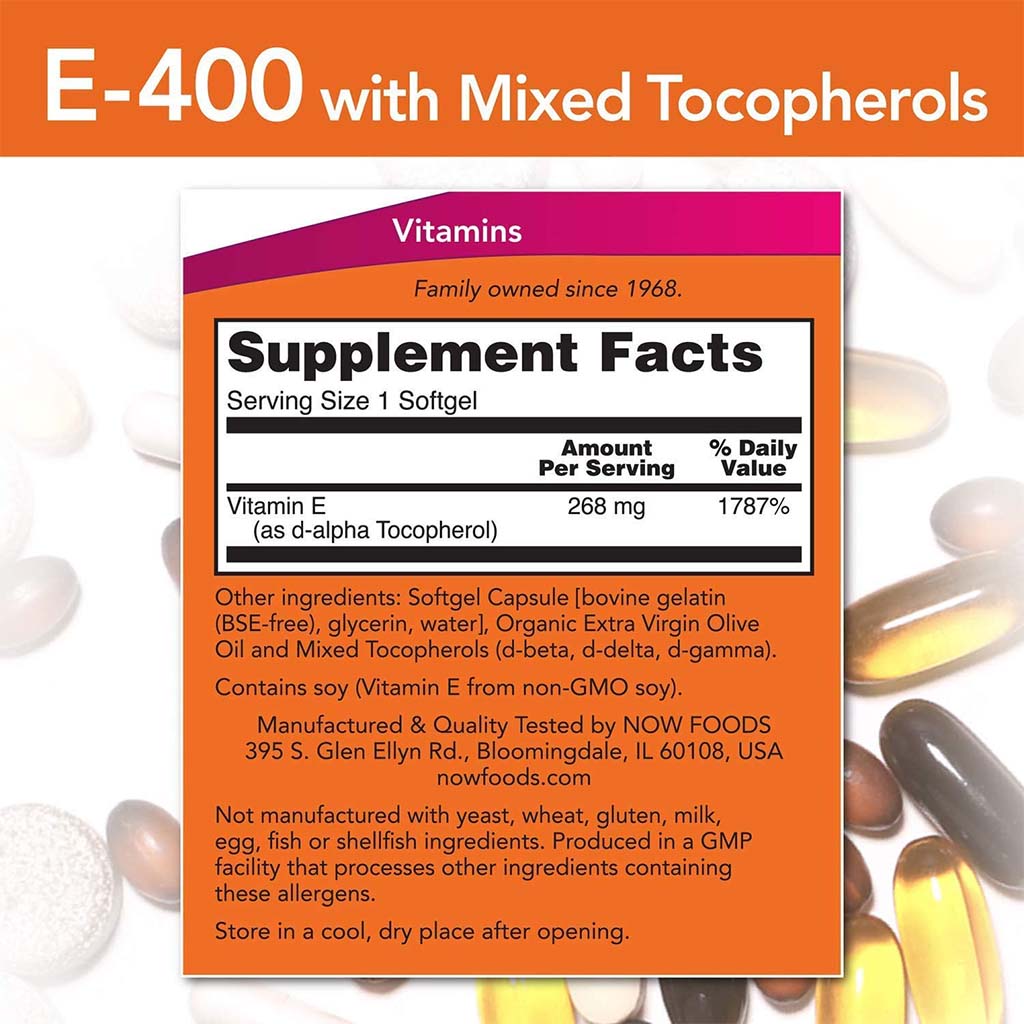 Now Natural E-400 Vitamin E Softgel For Antioxidant Protection, Pack of 100's - Easy Pharmacy LLC
