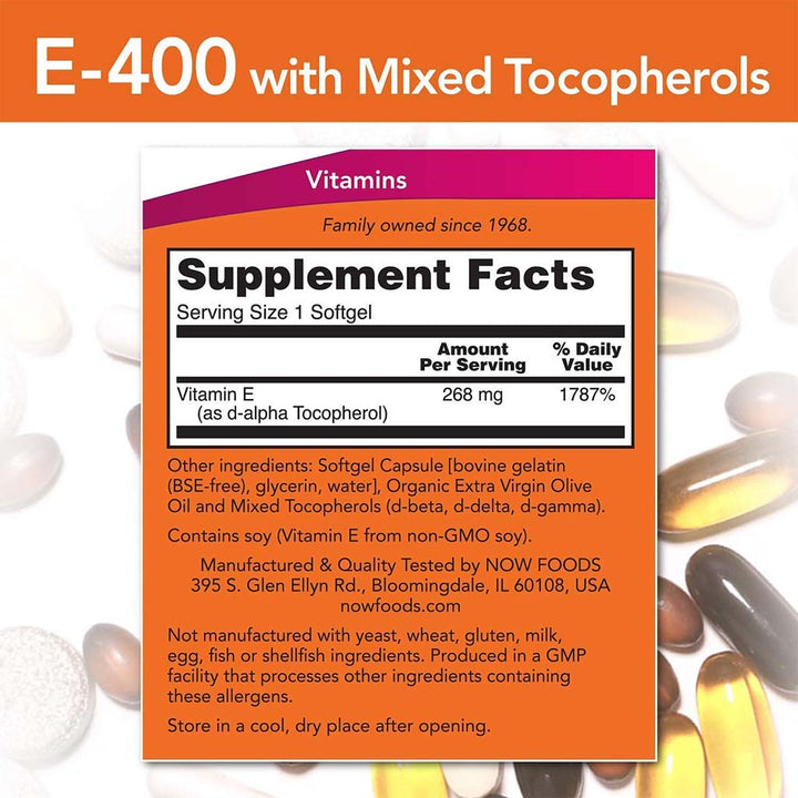 Now Natural E-400 Vitamin E Softgel For Antioxidant Protection, Pack of 100's - Easy Pharmacy LLC