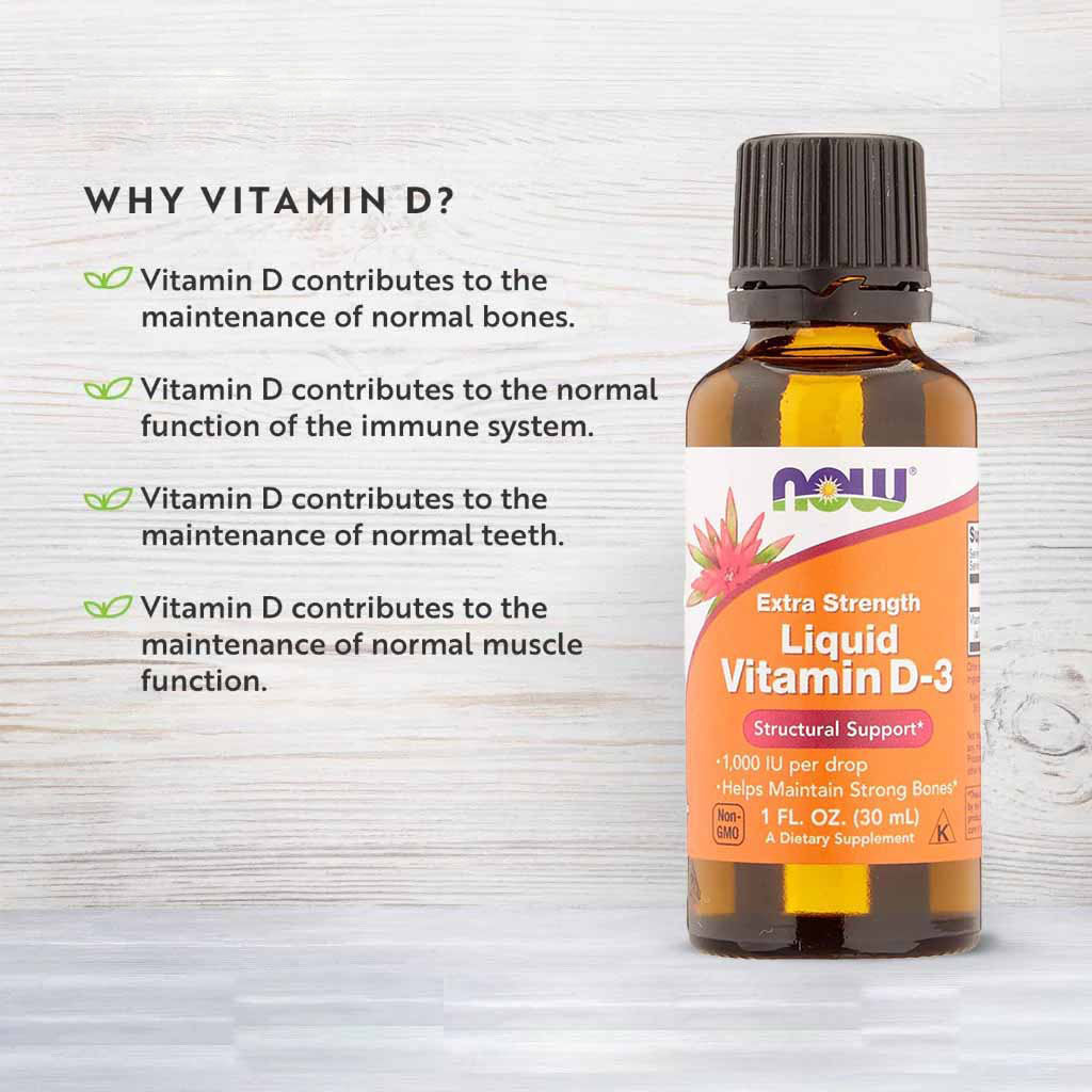 Now Extra Strength Liquid Vitamin D3-1000 IU Drops For Strong Bones 30ml - Easy Pharmacy LLC