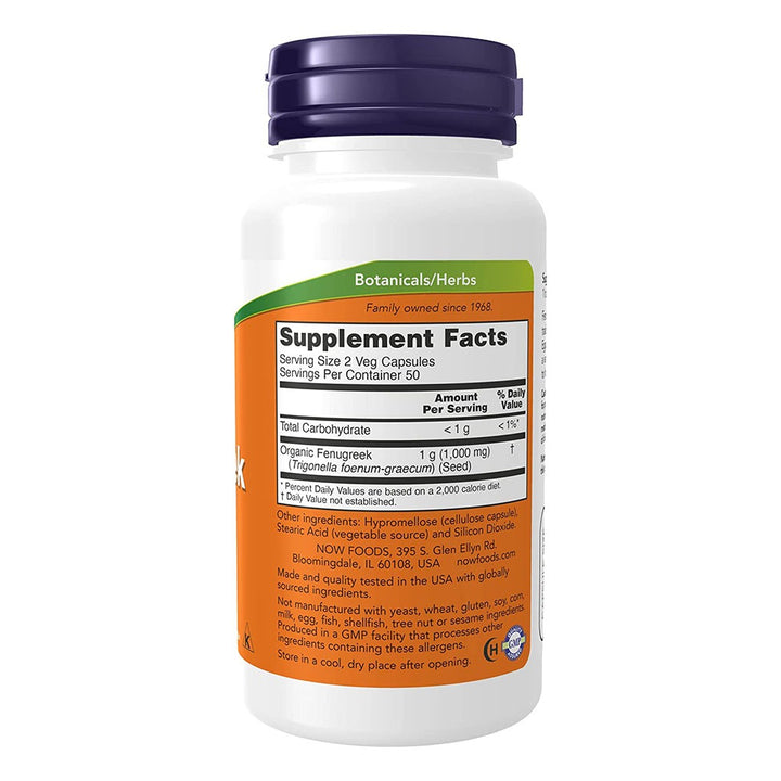 Now Fenugreek 500mg Herbal Supplement Capsules, Pack of 100's - Easy Pharmacy LLC