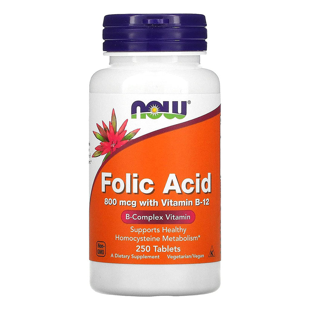 Now Folic Acid 800 mcg with Vitamin B12 Tablets For Healthy Heart, Pack of 250's - Easy Pharmacy LLC