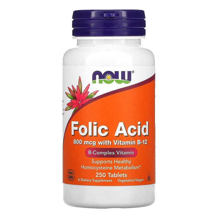 Now Folic Acid 800 mcg with Vitamin B12 Tablets For Healthy Heart, Pack of 250's - Easy Pharmacy LLC