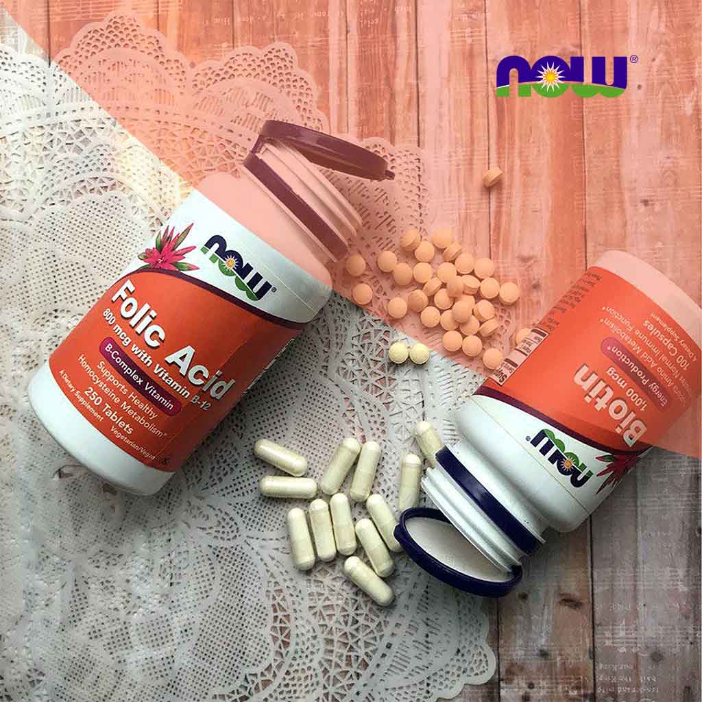 Now Folic Acid 800 mcg with Vitamin B12 Tablets For Healthy Heart, Pack of 250's - Easy Pharmacy LLC