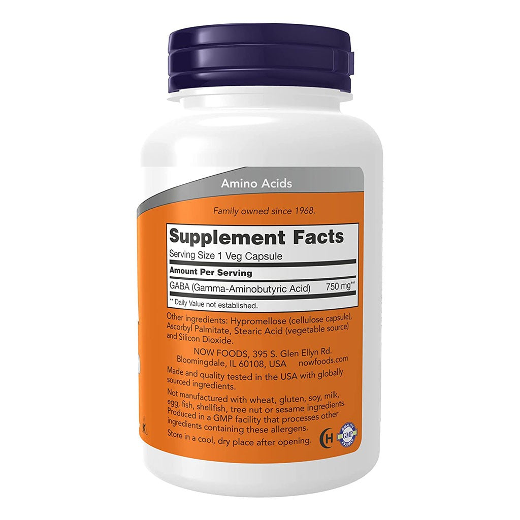 Now GABA 750mg Capsules For Neurotransmitter Support, Pack of 100's - Easy Pharmacy LLC