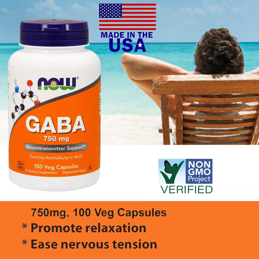 Now GABA 750mg Capsules For Neurotransmitter Support, Pack of 100's - Easy Pharmacy LLC