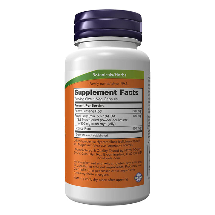 Now Ginseng and Royal Jelly Adaptogenic Capsules With Licorice For Wellness Support, Pack of 90's - Easy Pharmacy LLC