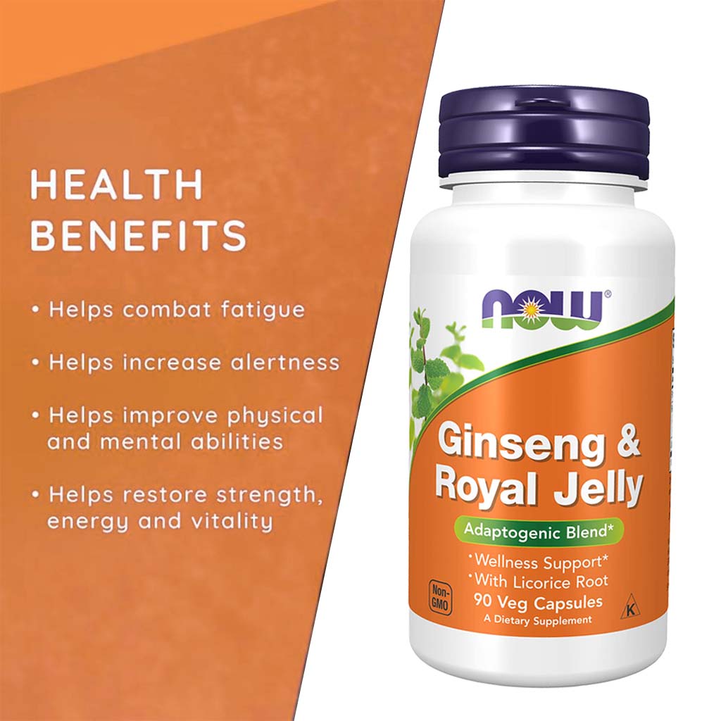Now Ginseng and Royal Jelly Adaptogenic Capsules With Licorice For Wellness Support, Pack of 90's - Easy Pharmacy LLC