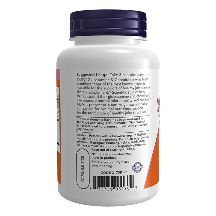 Now Glucosamine & Chondroitin With MSM Capsules For Joint Health, Pack of 90's - Easy Pharmacy LLC
