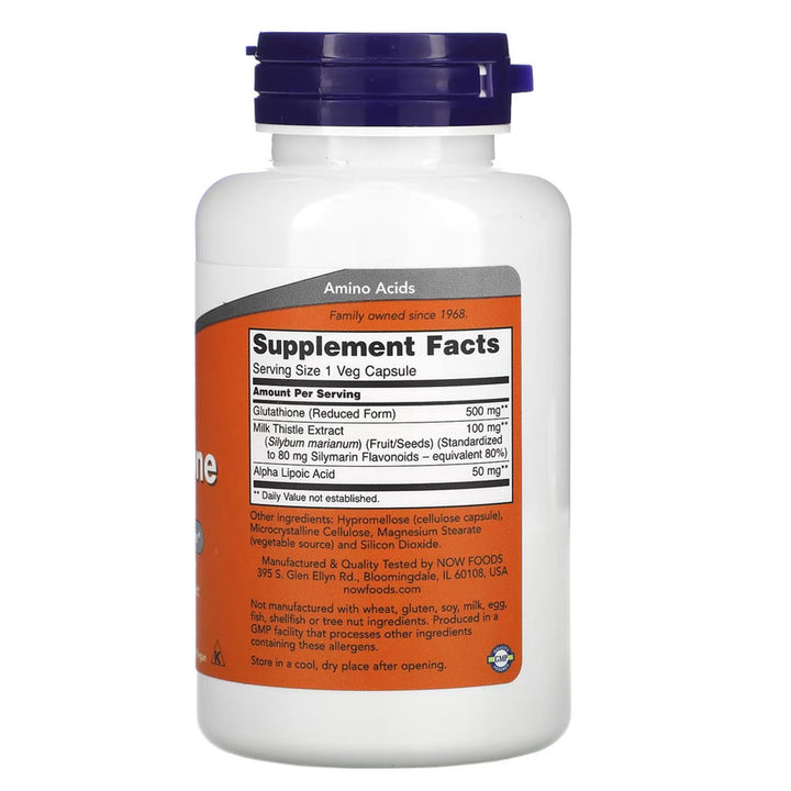 Now Glutathione 500mg Capsules With Milk Thistle Extract & Alpha Lipoic Acid For Antioxidant Support, Pack of 60's - Easy Pharmacy LLC