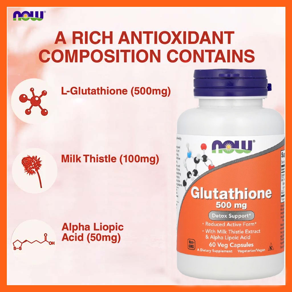 Now Glutathione 500mg Capsules With Milk Thistle Extract & Alpha Lipoic Acid For Antioxidant Support, Pack of 60's - Easy Pharmacy LLC
