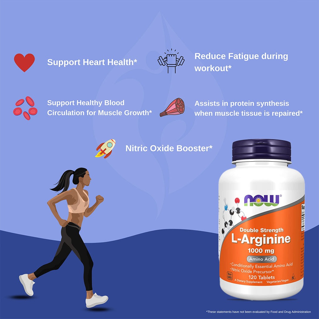 Now Double Strength L- Arginine 1000mg Tablets For Vascular Support, Pack of 120's - Easy Pharmacy LLC
