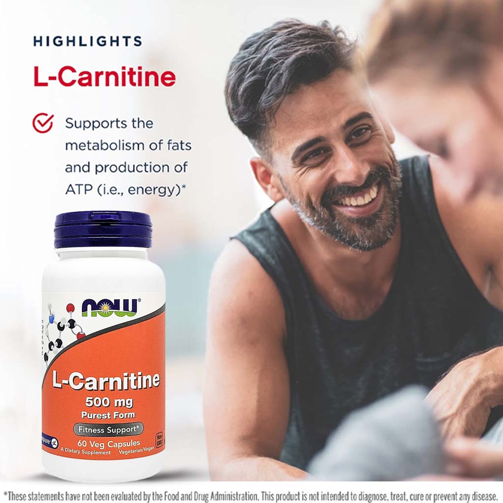 Now L-Carnitine 500mg Vegetarian Capsules For Fitness Support, Pack of 60's - Easy Pharmacy LLC