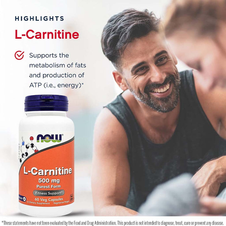 Now L-Carnitine 500mg Vegetarian Capsules For Fitness Support, Pack of 60's - Easy Pharmacy LLC