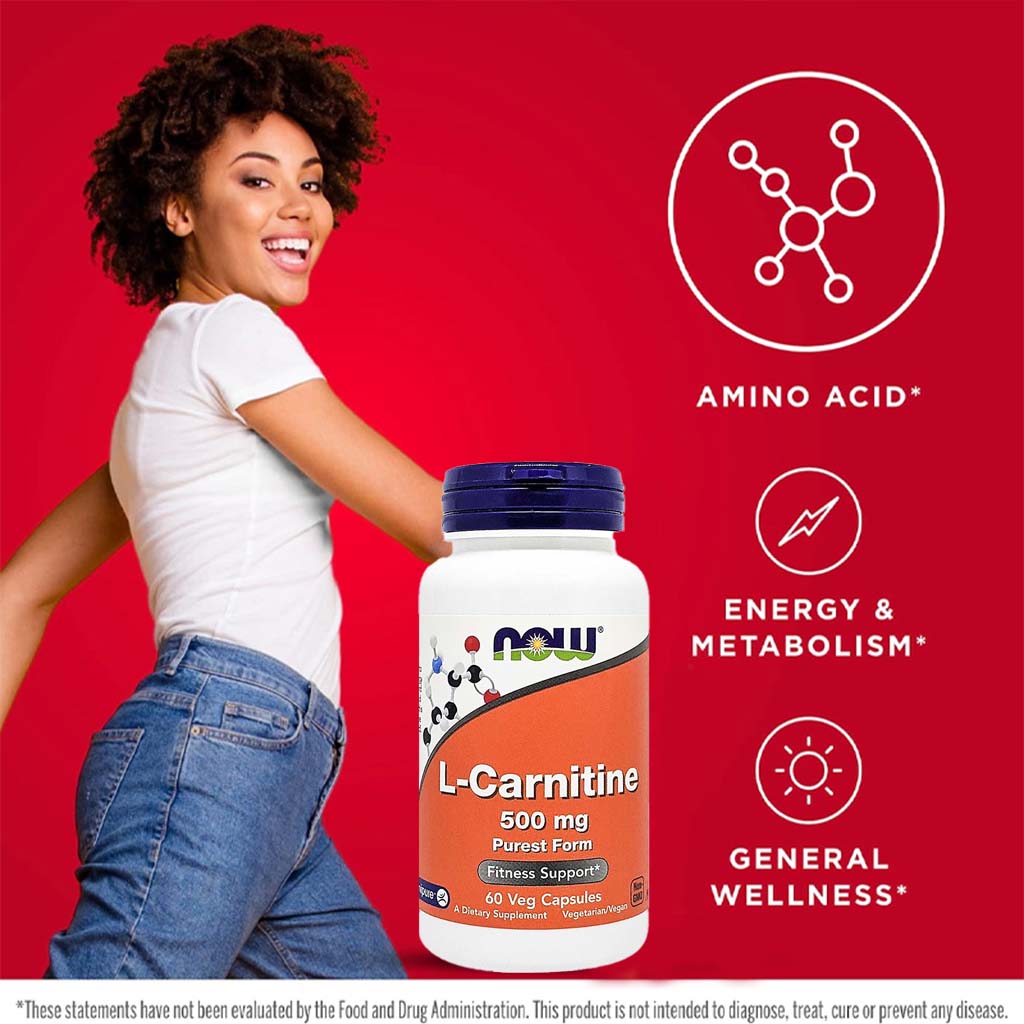 Now L-Carnitine 500mg Vegetarian Capsules For Fitness Support, Pack of 60's - Easy Pharmacy LLC
