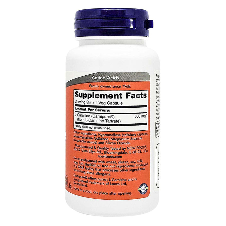 Now L-Carnitine 500mg Vegetarian Capsules For Fitness Support, Pack of 60's - Easy Pharmacy LLC