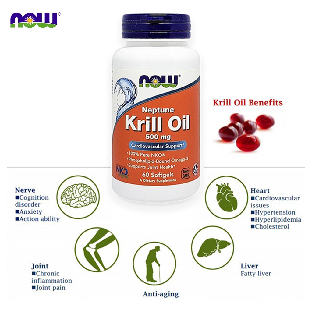 Now Neptune Krill Oil 500mg Softgels For Cardiovascular Support, Pack of 60's - Easy Pharmacy LLC