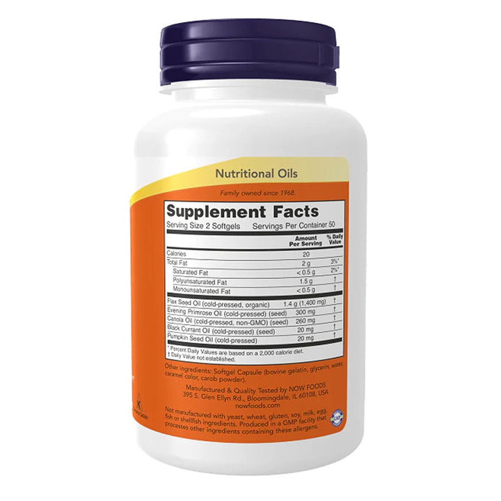 Now Omega 3 6 9 Flax Seed, Evening Primrose, Canola, Black Currant & Pumpkin Seed Oils 1000mg Softgels, Pack of 100's - Easy Pharmacy LLC