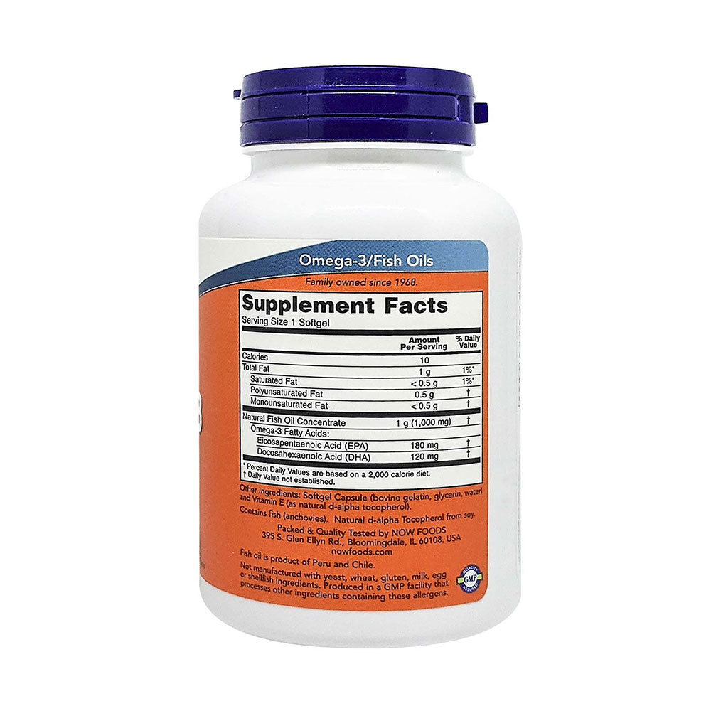 Now Omega 3 1000mg 180 EPA / 120 DHA Fish Oil Supplement Softgels, Pack of 100's - Easy Pharmacy LLC